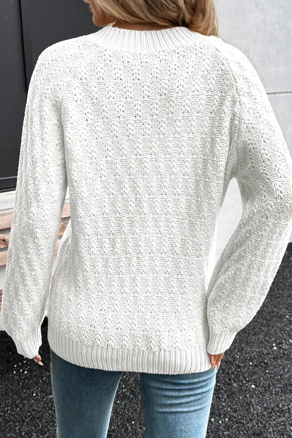 Premium White Textured Knit Ribbed Edge V Neck Loose Sweater Dear-Lover Dropshipping